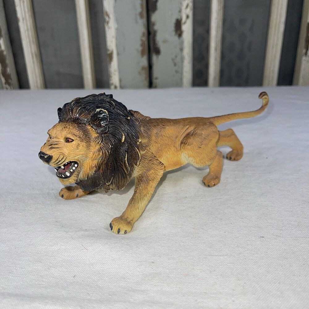Vintage 9" AAA Male Lion Toy Figure Heavy PVC Rubber Snarling Red Eyes